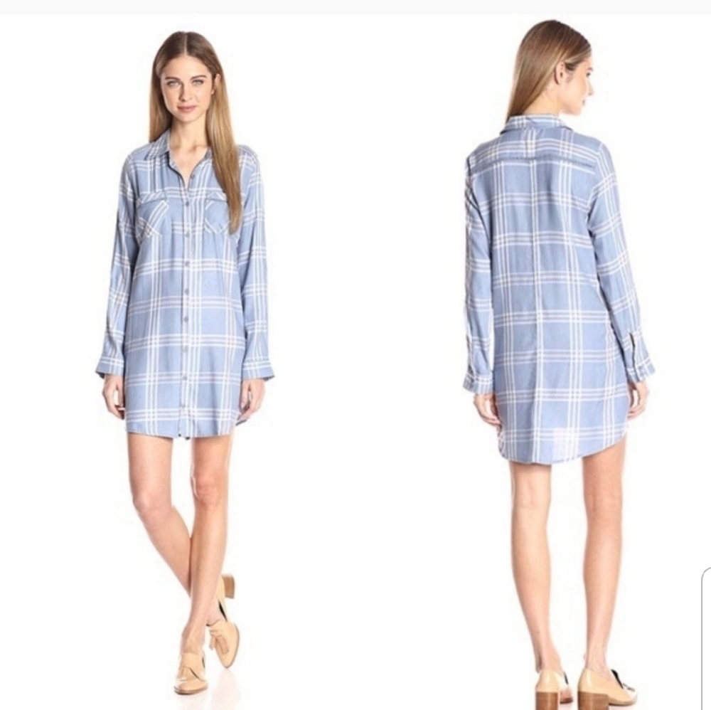 BB Dakota Blue Plaid Shirtdress